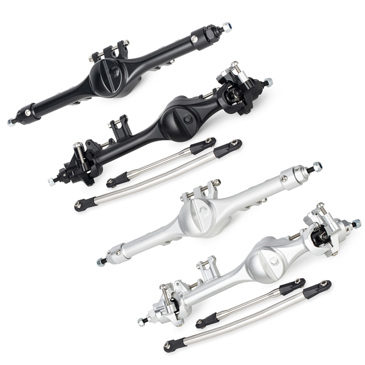 Rc Hobby Products - ชุดเพลาตรง CNC อลูมิเนียมหน้า-หลัง F10T สีดำ-เงิน สำหรับรถบังคับวิทยุ