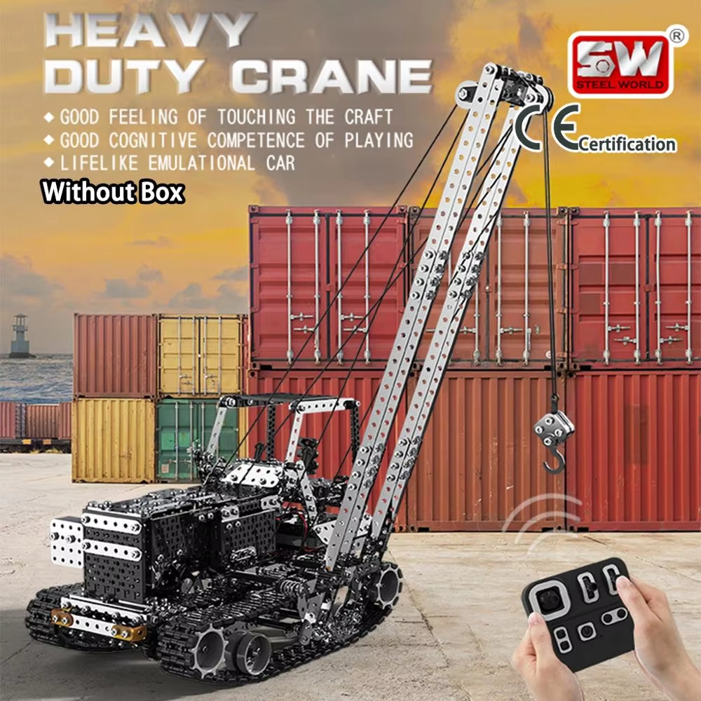 Rc Hobbies - รถเครนโลหะประกอบเอง บังคับวิทยุ 2.4G 10CH พร้อมรอกไฟฟ้า ของเล่นประกอบเหล็กสำหรับเด็กผู้ชาย
