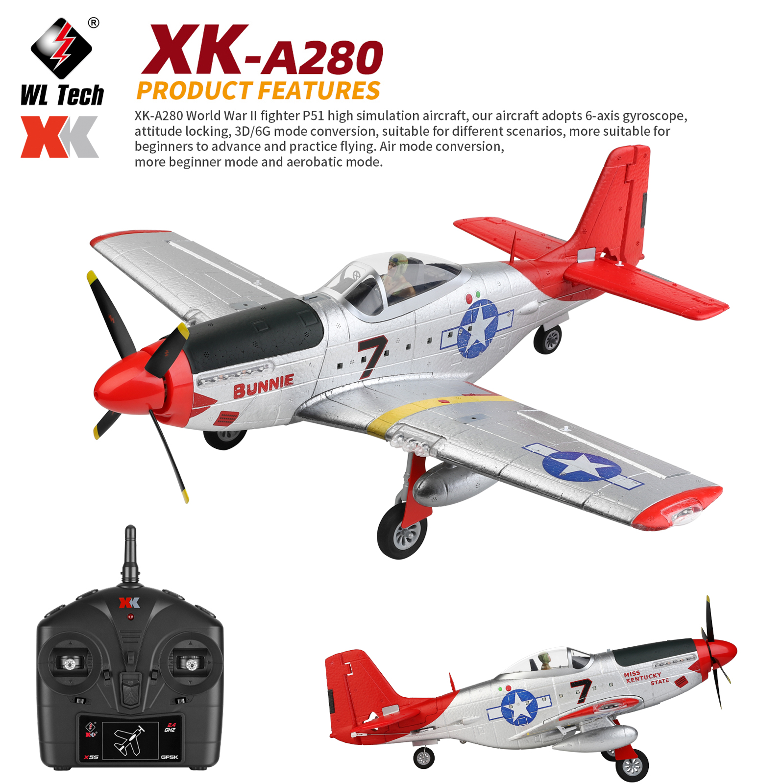 Rc Planes Horizon Hobby - WLtoys XK A280 RC เครื่องบิน P51
